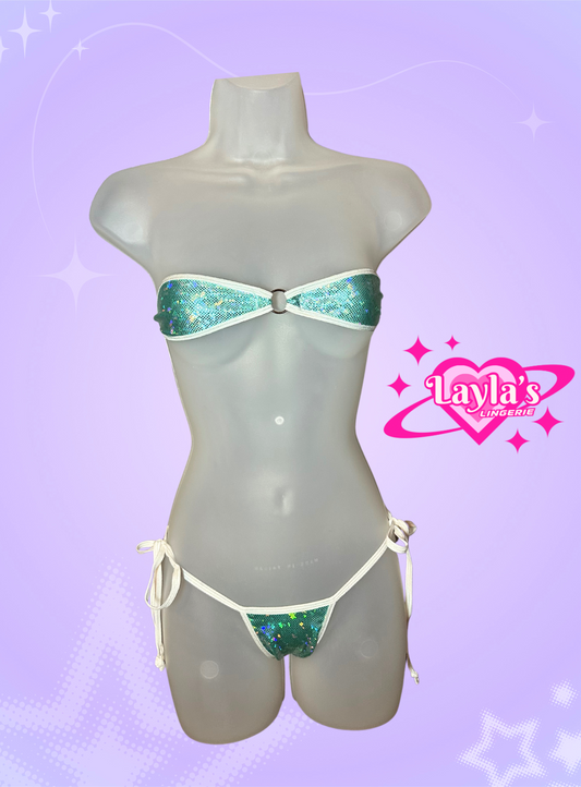 The Gianna Bikini, White + Metallic Blue