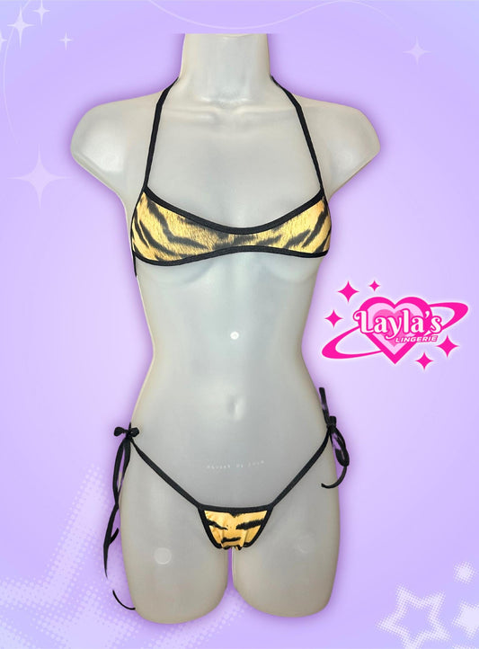 Tiger Print Stripper Thong Bikini; animal y2k print Exotic Dancewear