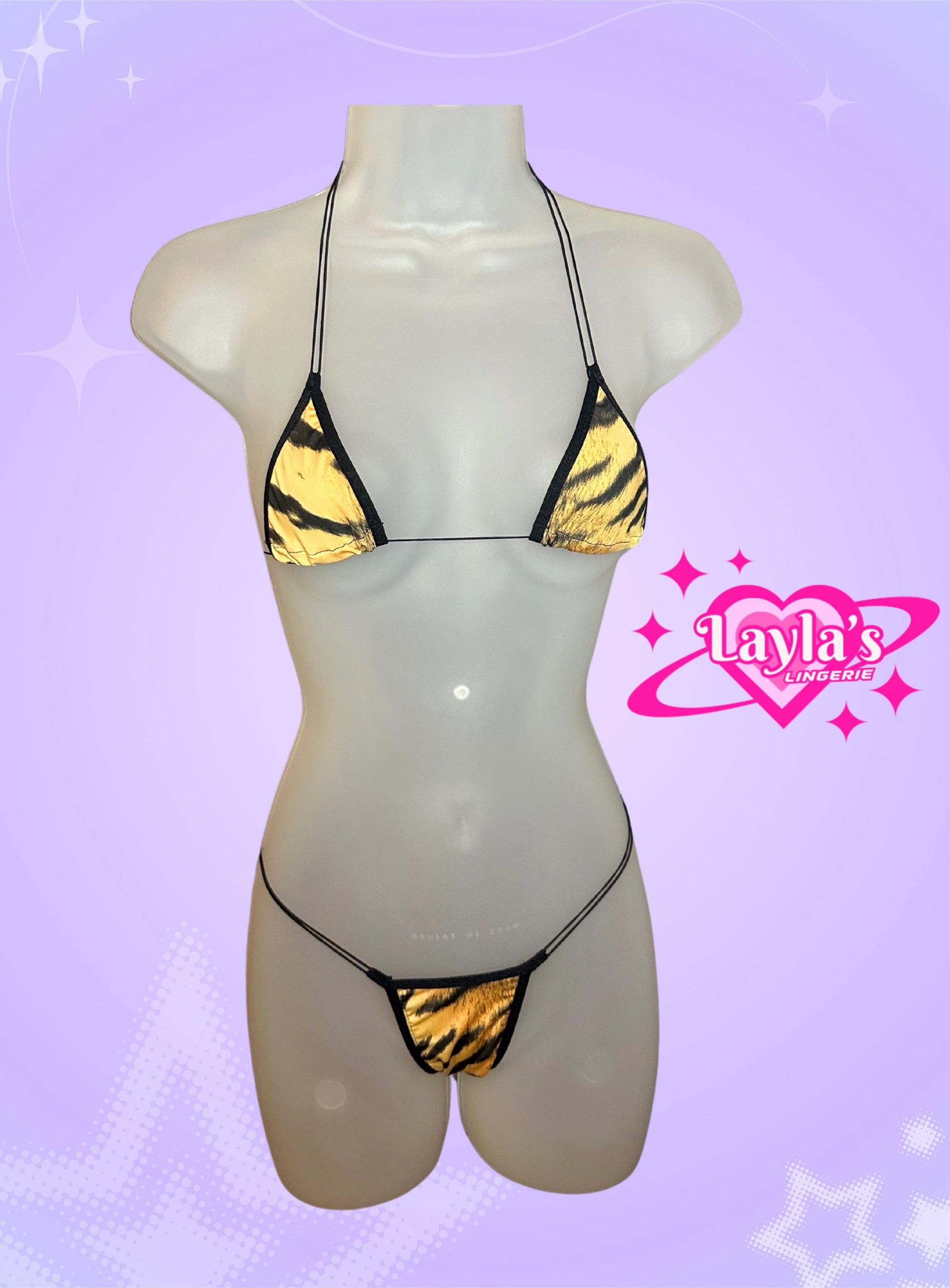 Tiger Print Thong Microkini, Stripper Exotic Dancer String Adjustable Bikini animal print y2k sexy lingerie