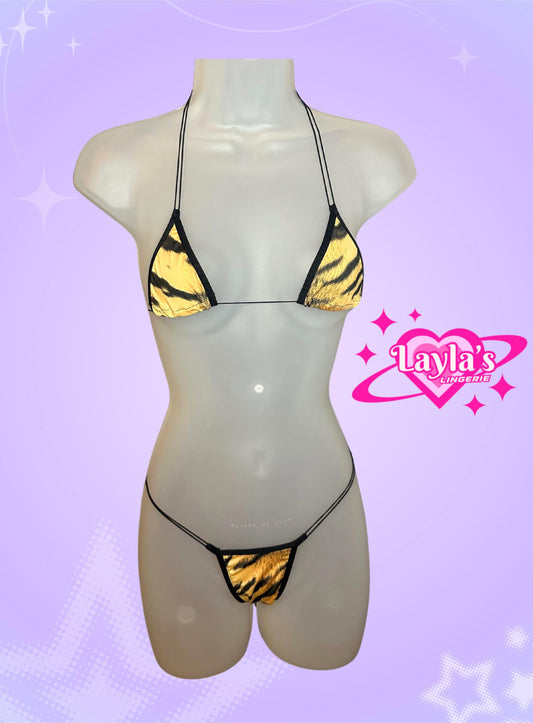 Tiger Print Thong Microkini, Stripper Exotic Dancer String Adjustable Bikini animal print y2k sexy lingerie
